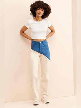 Triarchy‎ High-Rise Colorblock Straight Leg Jeans Size 30